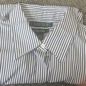Lauren Ralph Lauren Navy and White Striped Button Down Shirt